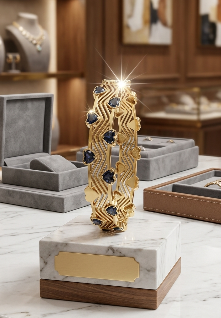 Celestial Hearts: The Sapphire Zig-Zag Bangle