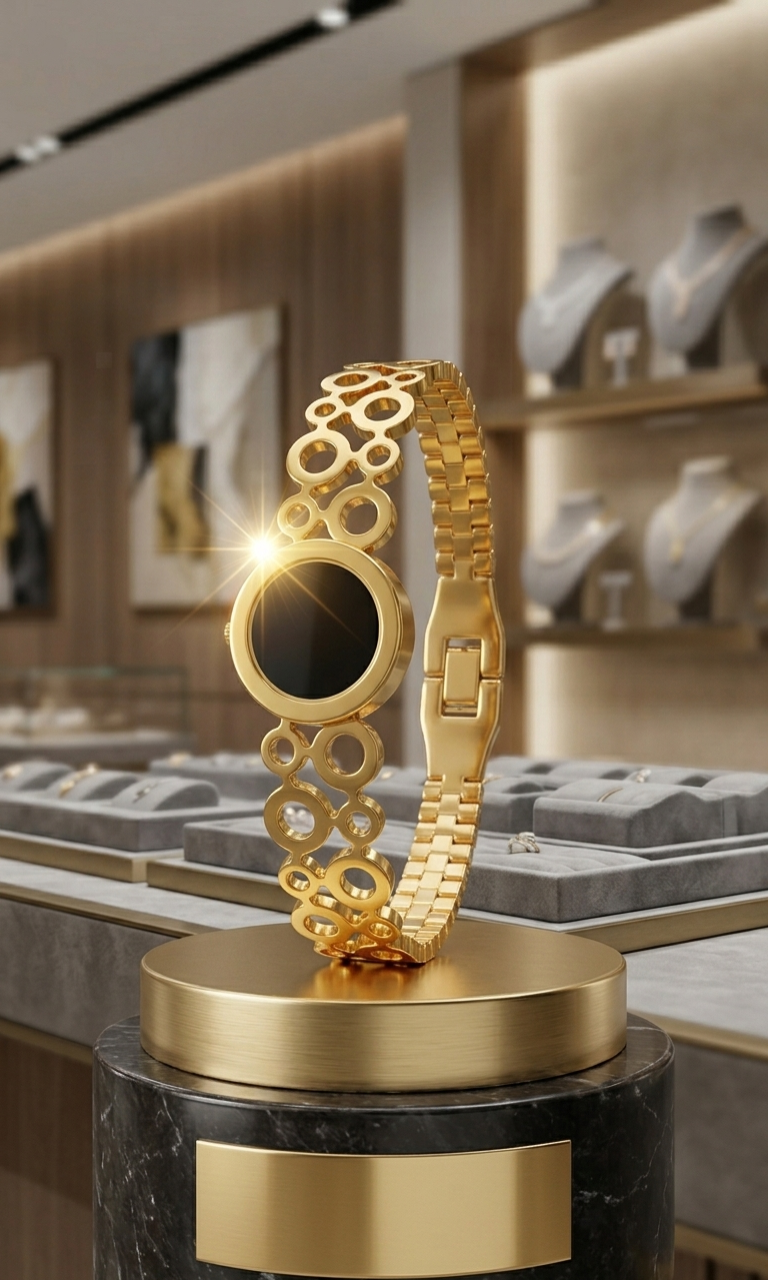 Golden Orbit Onyx Statement Bangle