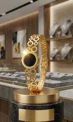 Golden Orbit Onyx Statement Bangle