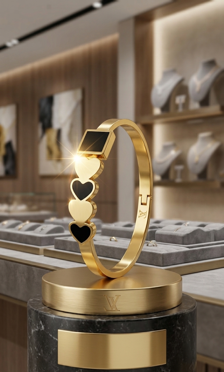 Geometric Heart Onyx Bangle